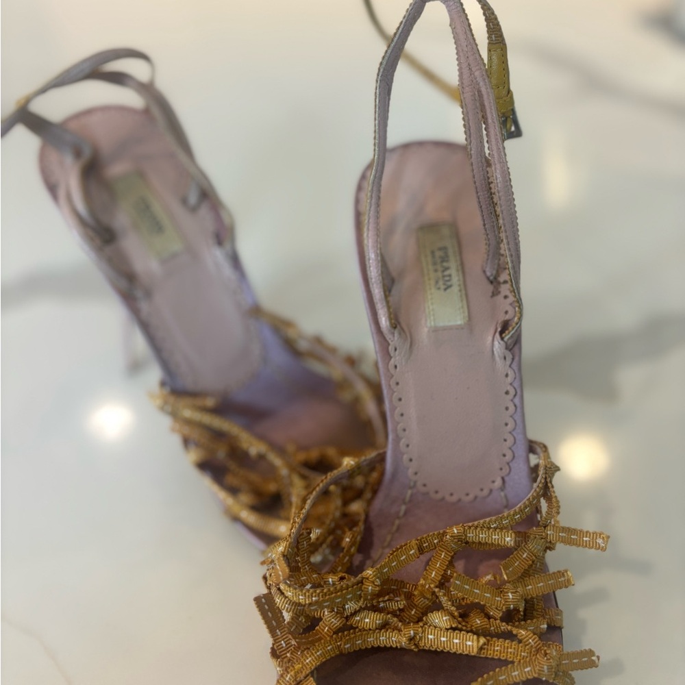 Prada Pink and Gold Heels with Elegant Design